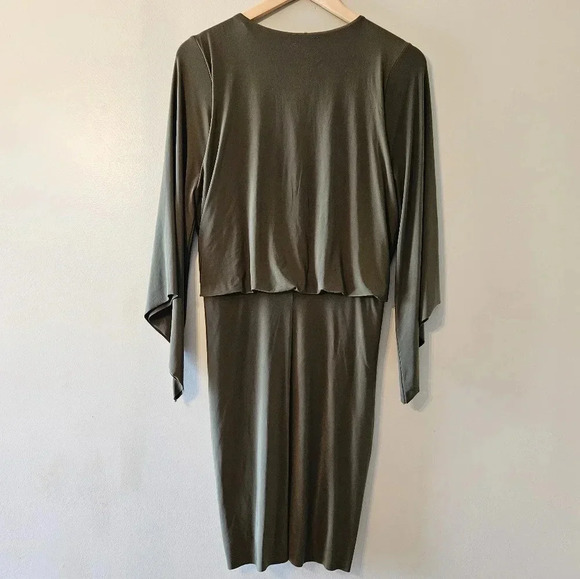 Misa Los Angeles Draped Teget Fluid Stretch Mini Dress Olive  Green Size Large. - Picture 13 of 16